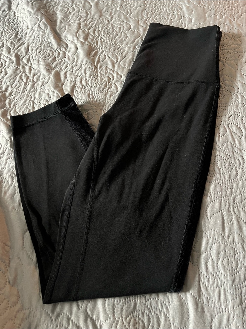 lululemon athletica Black High-Waist Leggings. Align Crop with velvet detail.